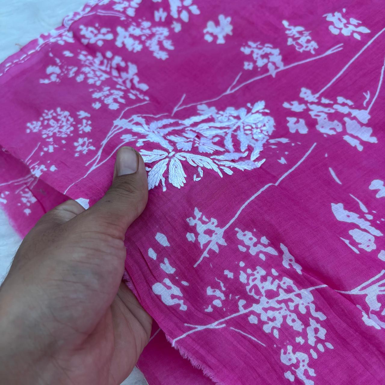 Nisha Pure Mulmul Unstitched Kurti - Pink color