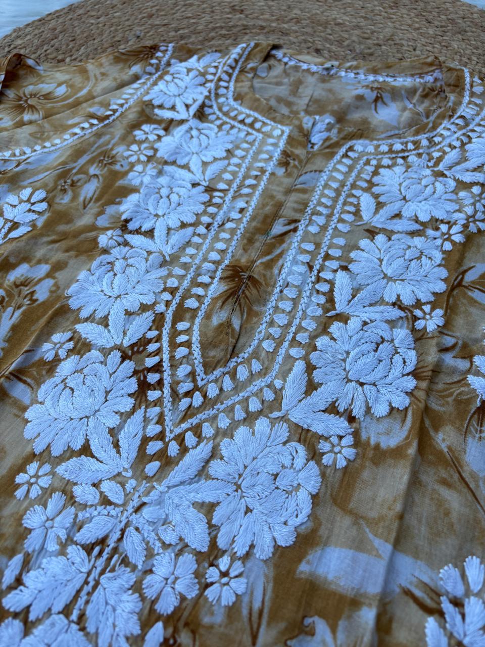 Shazia Mulmul Cotton Chikankari Kurti Set - Mustard Colour