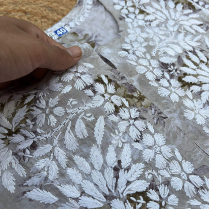 Fawziya Pure Mulmul Chikankari  Handwork Kurti - Brown Colour