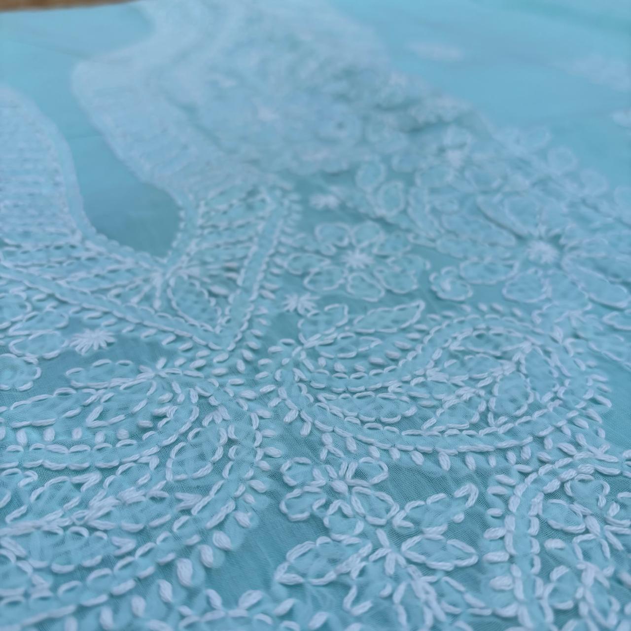 Madhuri Voile Cotton Chikankari Unstitched 3 pc set - Blue Colour