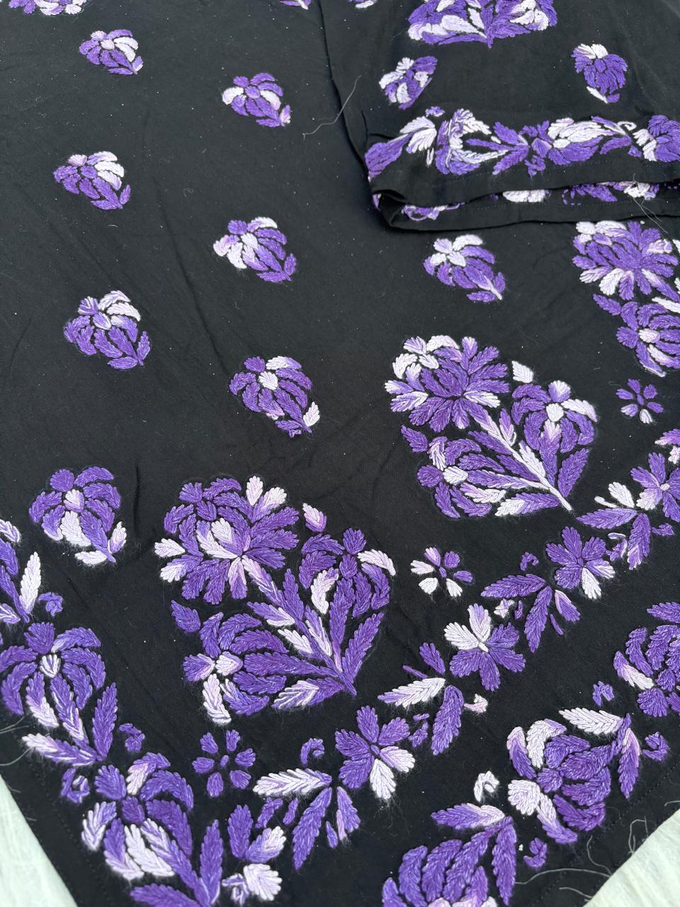 Rida Rayon Handwork Chikankari Kurti Set - Purple Colour