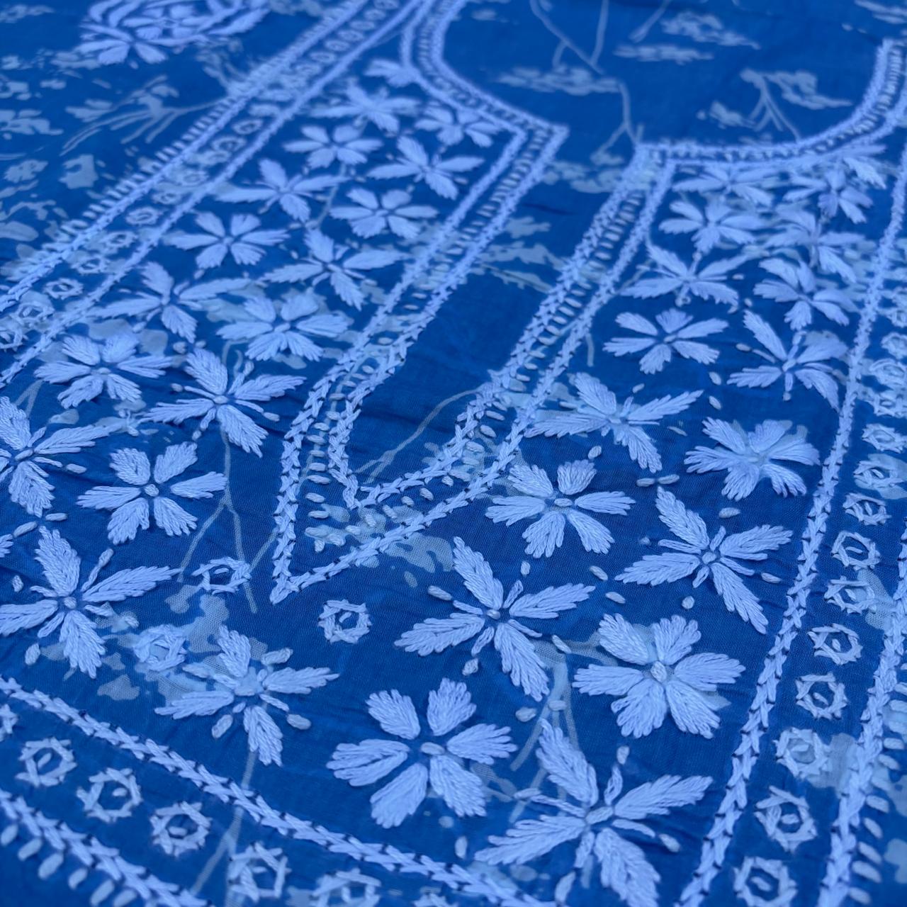 Nisha Pure Mulmul Unstitched Kurti - Blue color