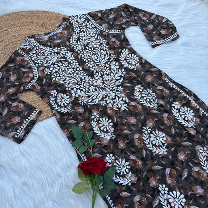 Sana Pure Mulmul Chikankari Handwork Kurti - Dark Green Colour