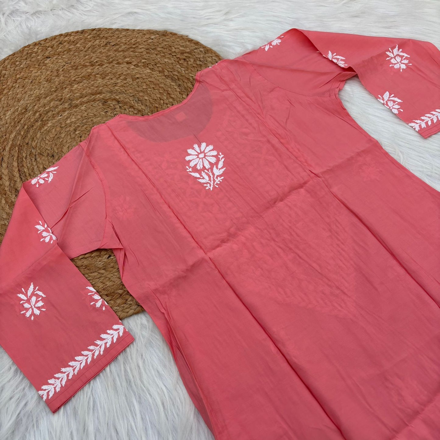 Afana Silk Chikankari Kurti Plazo set Gazri Colour