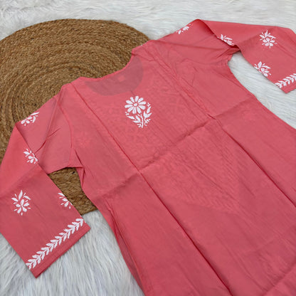 Afana Silk Chikankari Kurti Plazo set Gazri Colour
