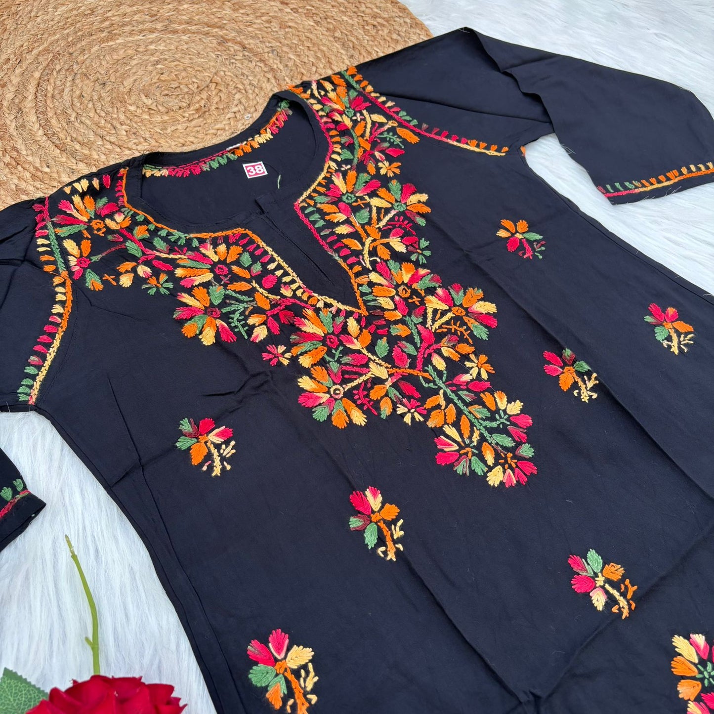 Ina Soft Rayon Chikankari Short Kurti - Multi Colour