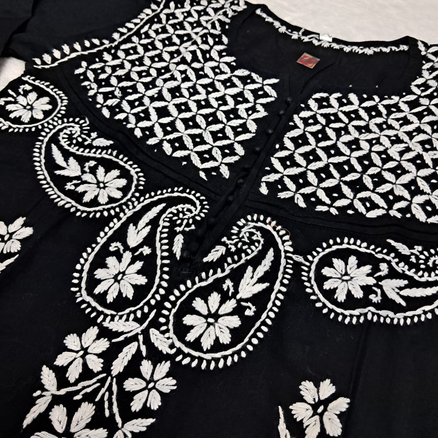 Adiva Pure Cotton Chikankari Handwork Kurti - Black Colour