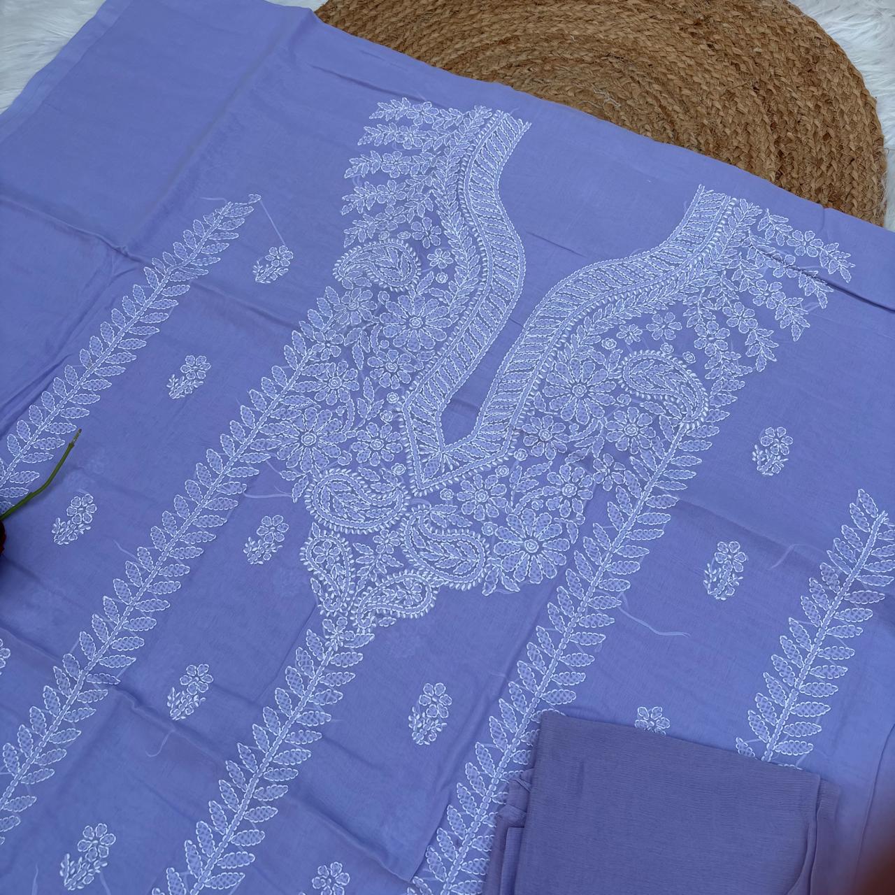 Madhuri Voile Cotton Chikankari Unstitched 3 pc set - Purple Colour