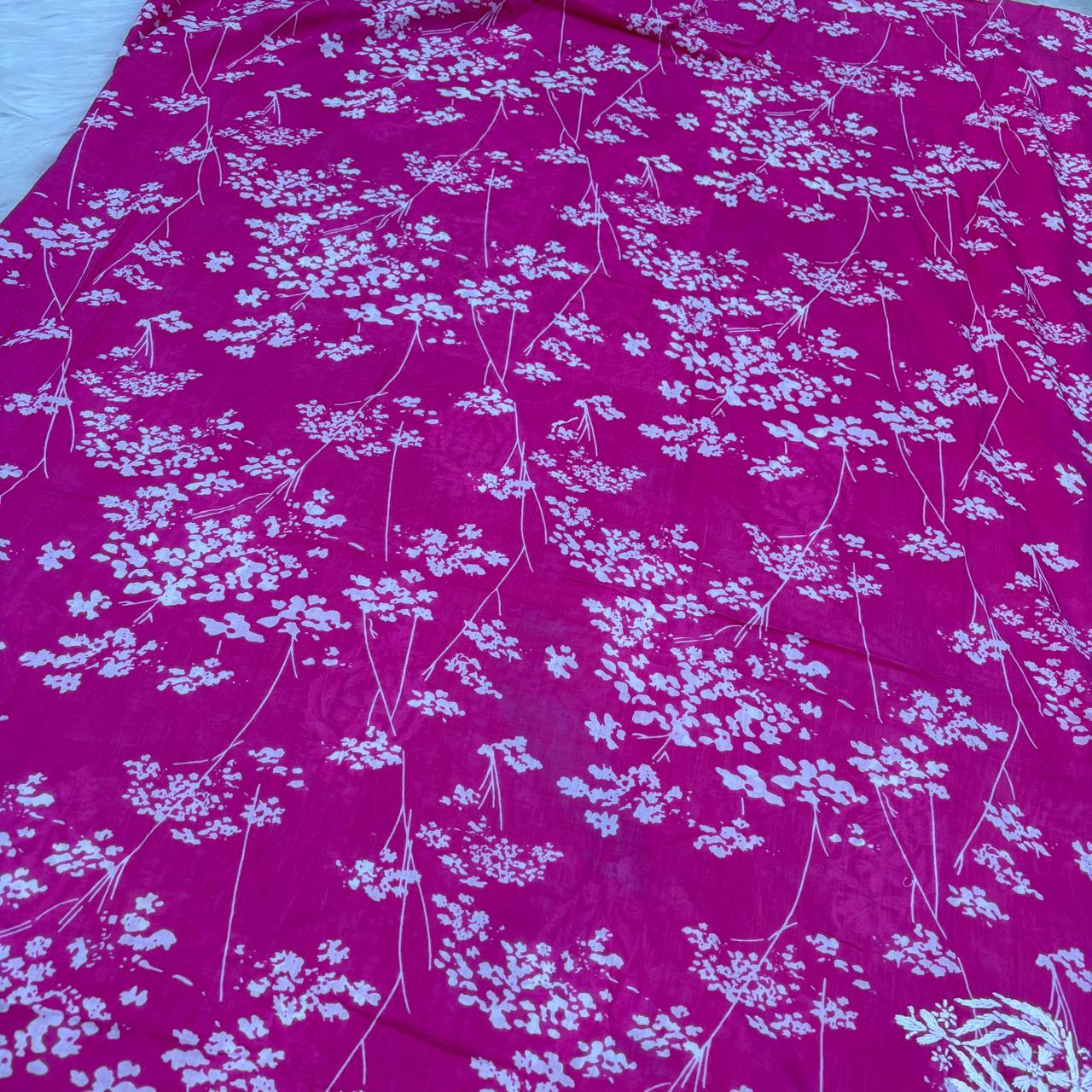 Nisha Pure Mulmul Unstitched Kurti - Pink color