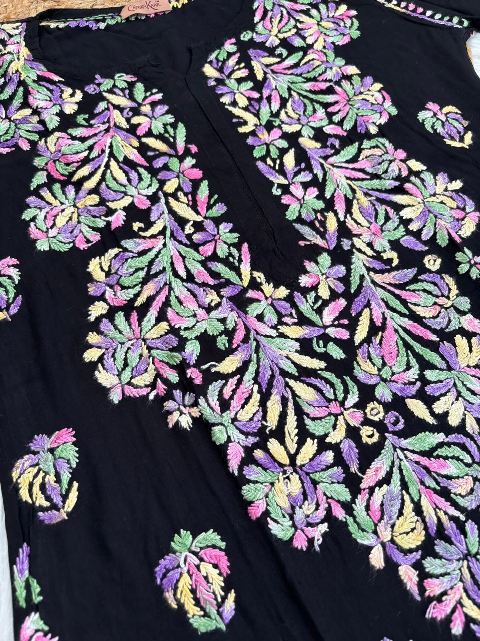 Rawa Soft Rayon Multi Handwork Chikankari Kurti Plazo Set -Purple  Colour