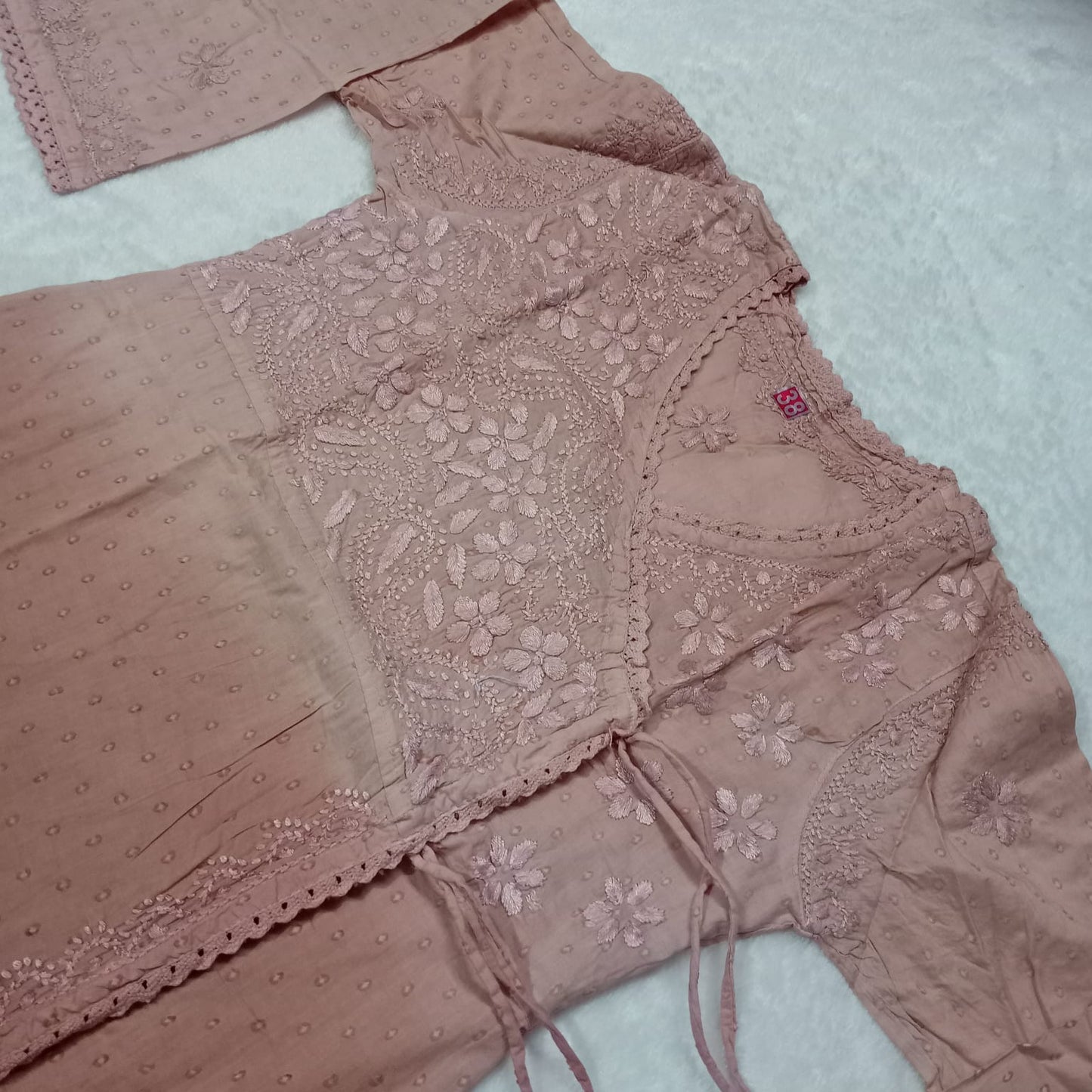 Ombre Shaded Dobby Cotton Chikankari Angarakha -Brown Colour