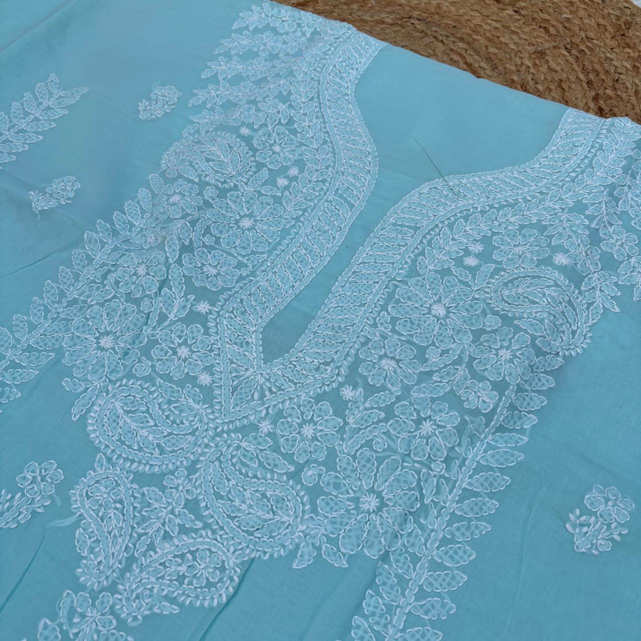 Madhuri Voile Cotton Chikankari Unstitched 3 pc set - Blue Colour
