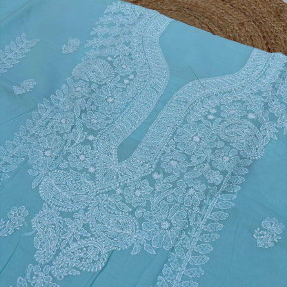 Madhuri Voile Cotton Chikankari Unstitched 3 pc set - Blue Colour