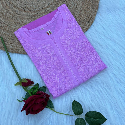 Tamanna Ombre Shaded Dobby Cotton Chikankari Kurti - Pink Colour