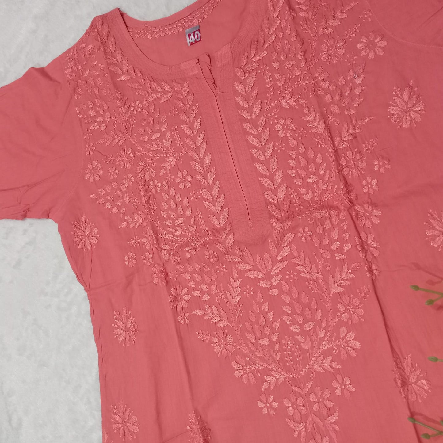 EXCLUSIVE PURE COTTON CHIKANKARI DYED KURTI -LIGHT GAZRI