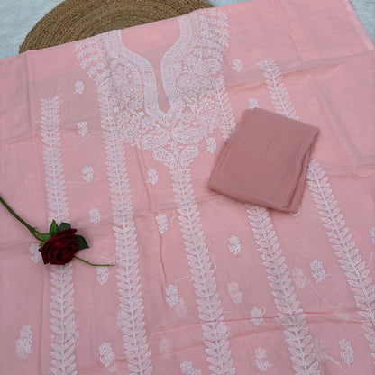 Madhuri Voile Cotton Chikankari Unstitched 3 pc set - Skin Colour