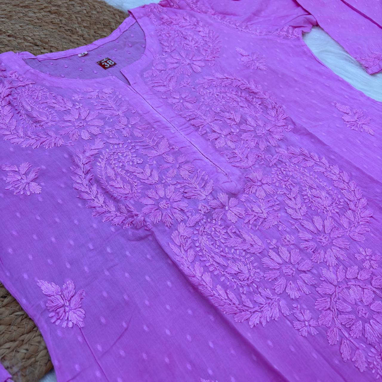 Tamanna Ombre Shaded Dobby Cotton Chikankari Kurti - Pink Colour