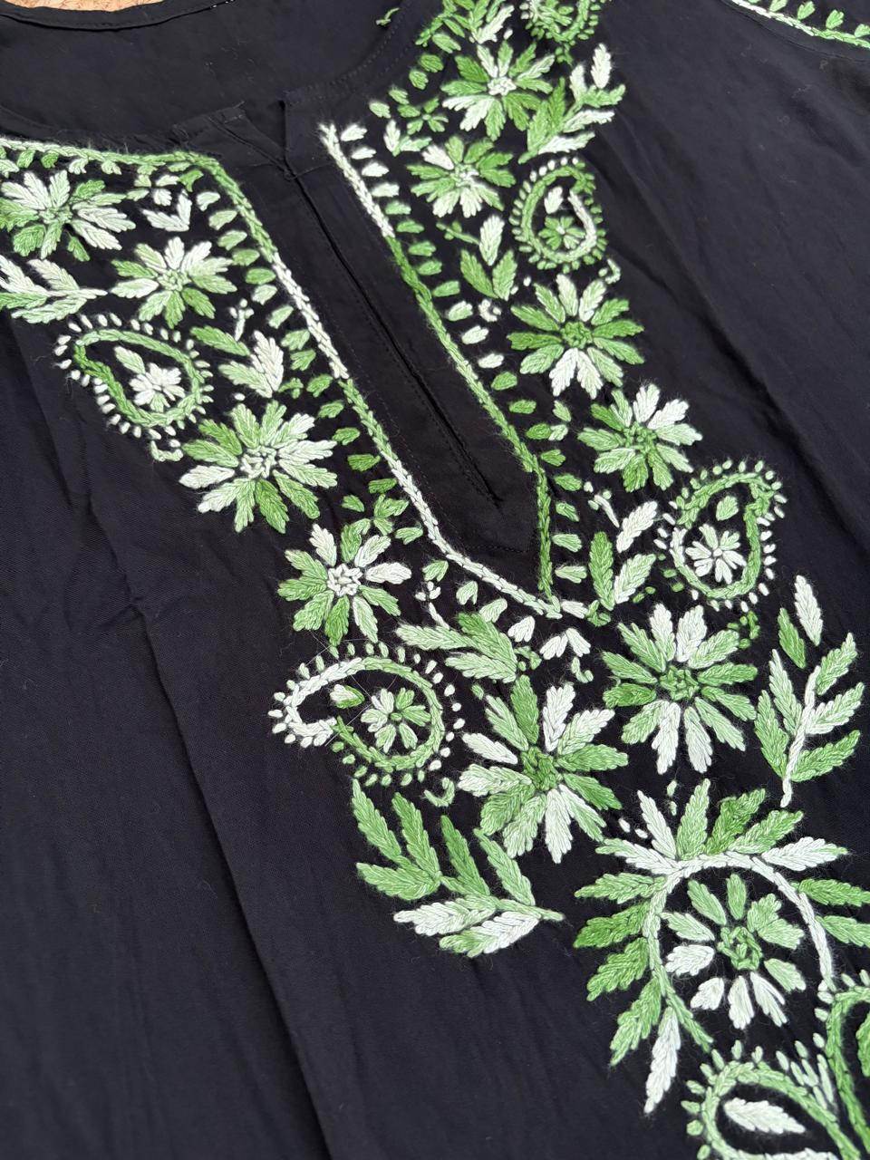 Lubna Rayon Handwork Chikankari Kurti Set- Green Colour