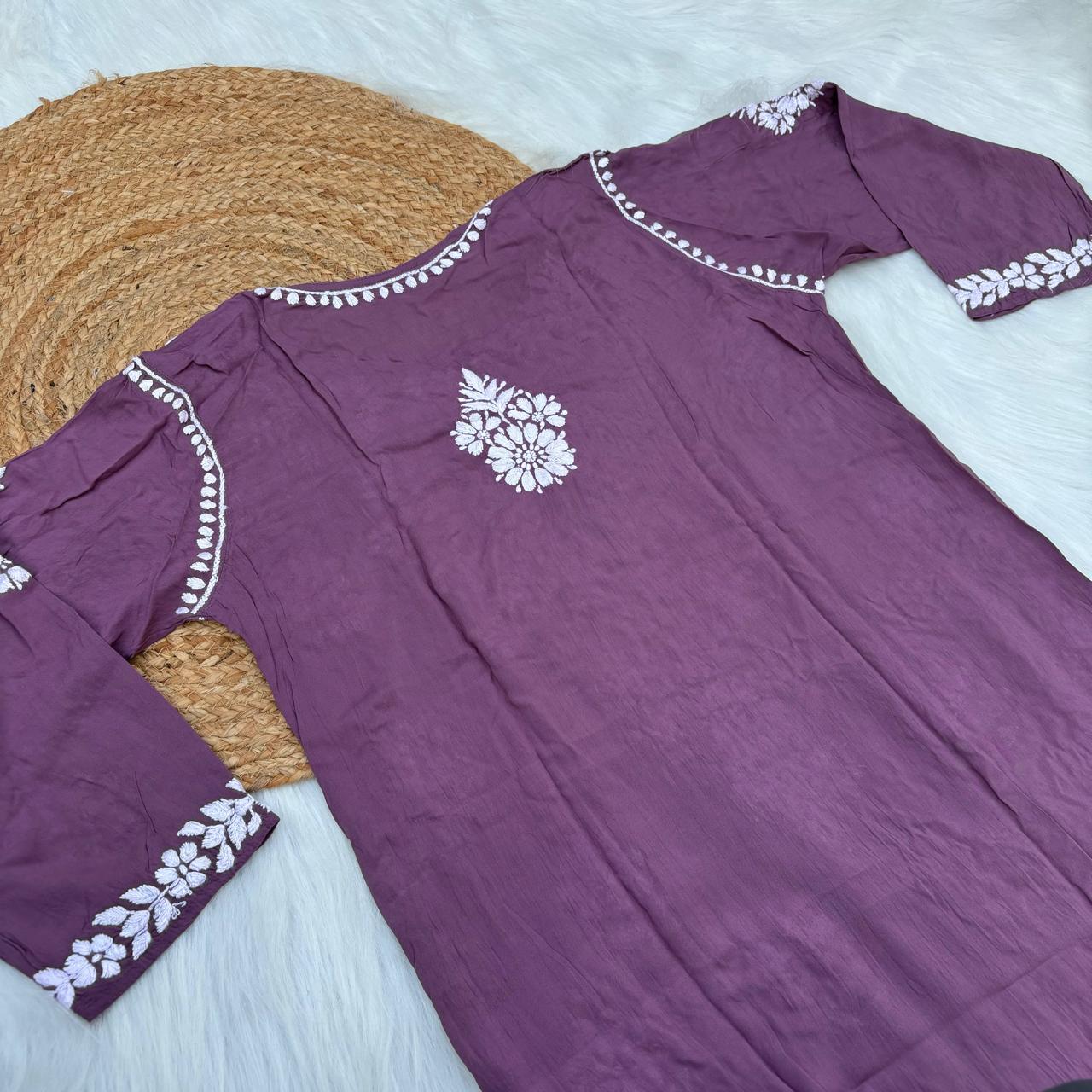 Avneet Kaur Inspired Modal Chikankari Kurti - Mauve colour