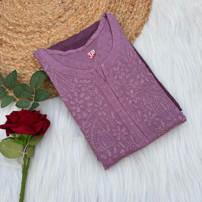Tamanna Ombre Shaded Dobby Cotton Chikankari Kurti - Wine Colour
