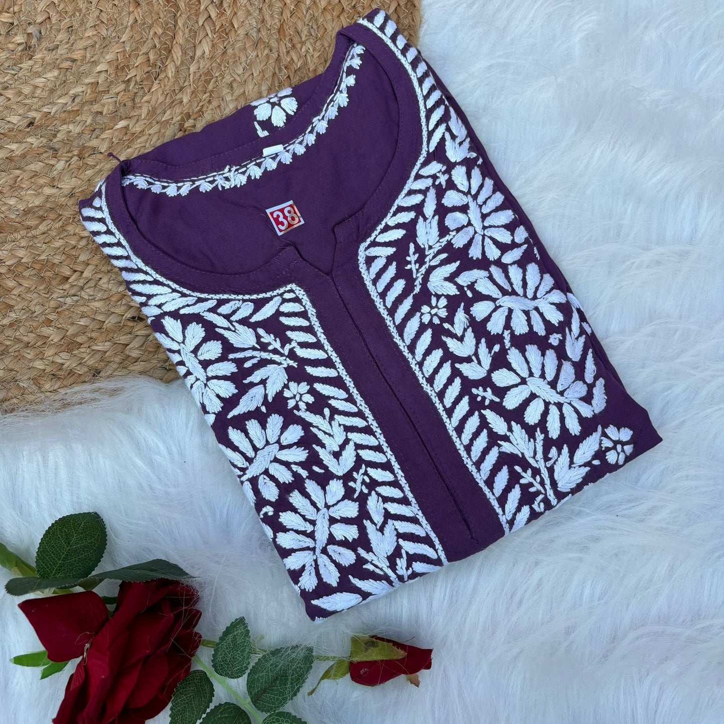 Hiba Soft Rayon Chikankari Kurti - Violet Colour