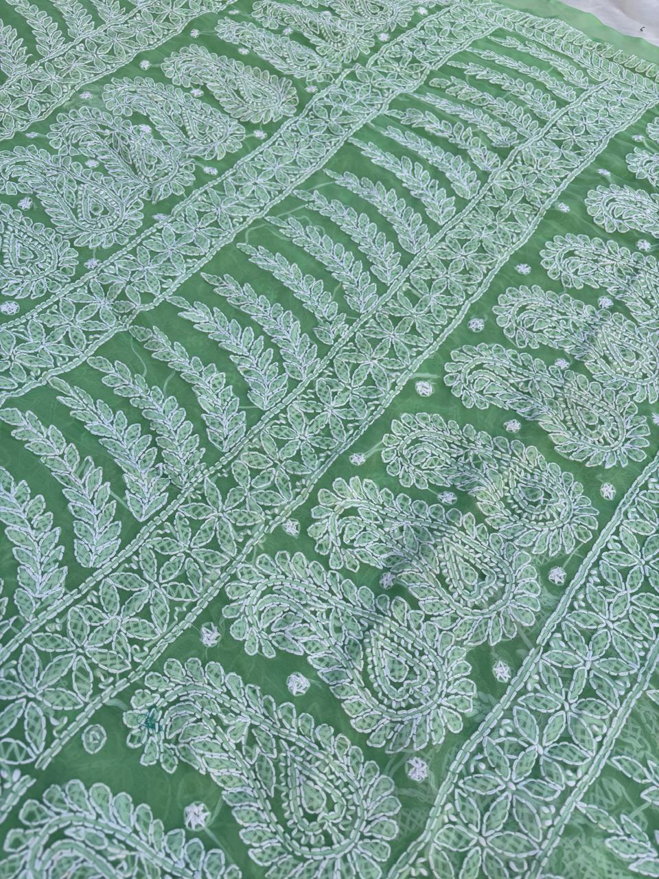 Shehnaz Georgette Full Jaal Saree with Unstitched blouse - Green Colour