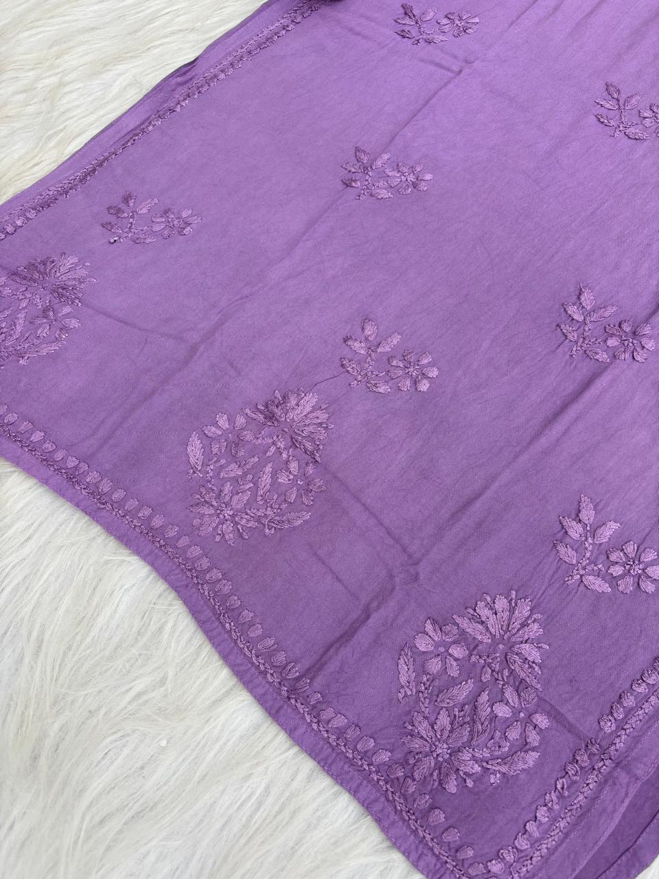 Kiara Dyeable Soft Rayon Handwork Chikankari Kurti - Purple Colour