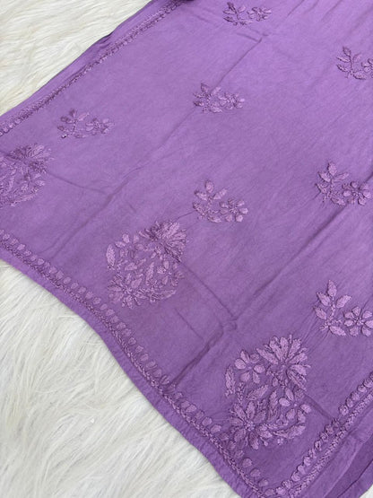 Kiara Dyeable Soft Rayon Handwork Chikankari Kurti - Purple Colour