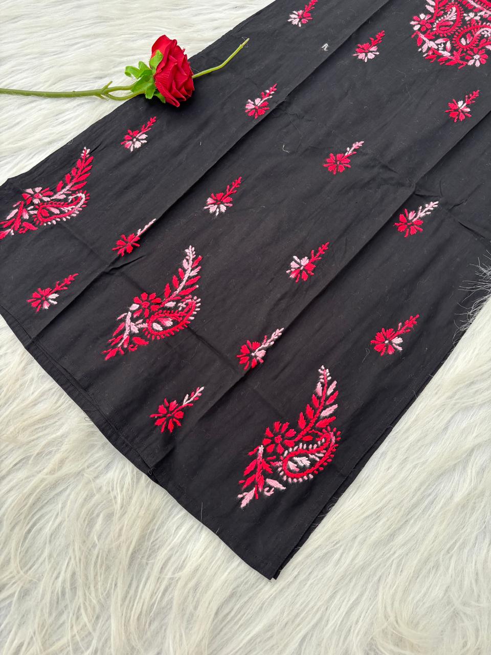 Maryam Handwork Cotton Lucknowi Chikankari Kurti - Red Colour