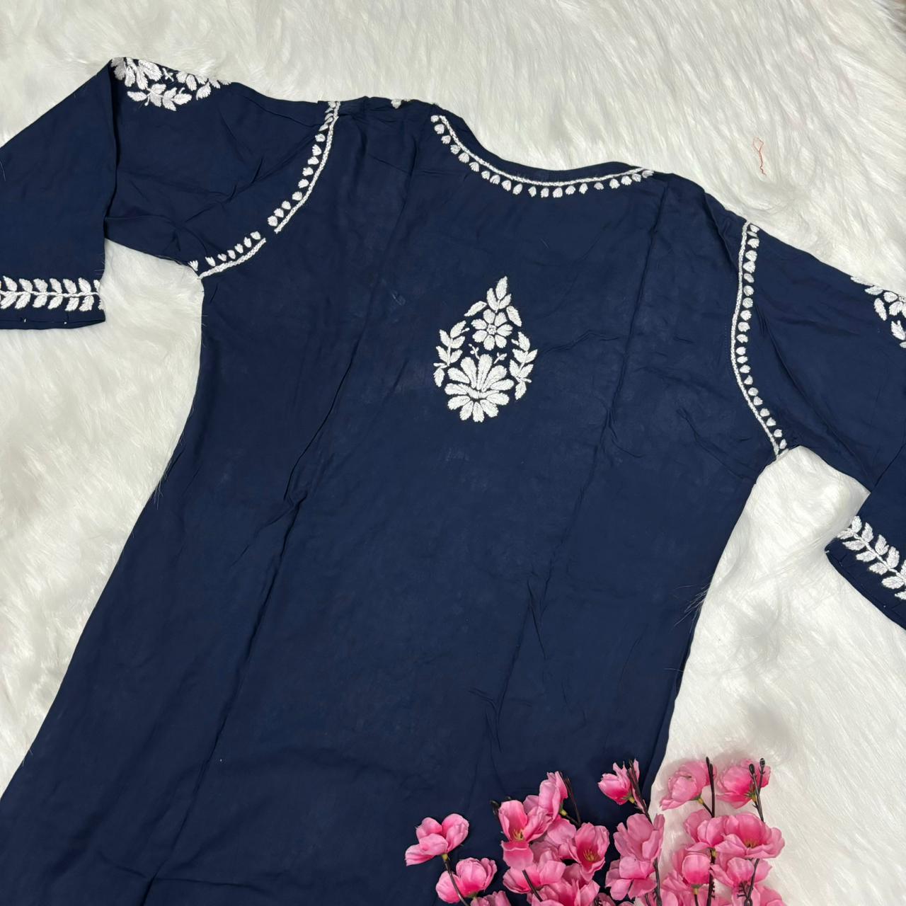 Avneet Kaur Inspired Modal Chikankari Kurti - Navy Blue colour