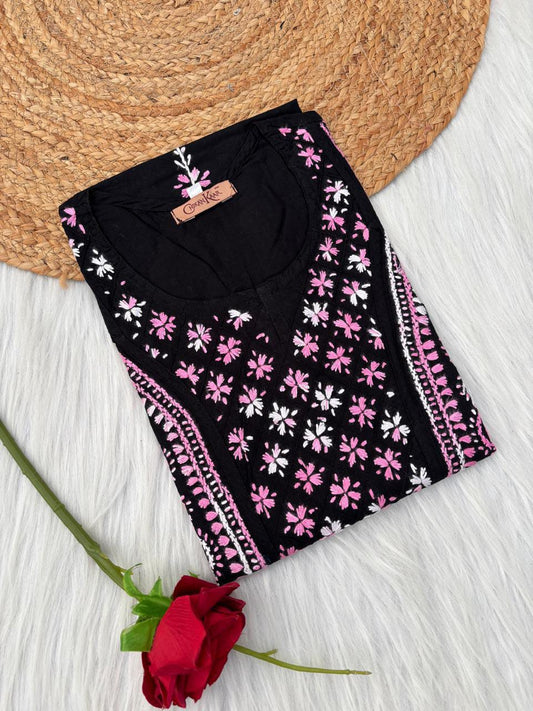 Maryam Handwork Cotton Lucknowi Chikankari Kurti - Light Pink Colour