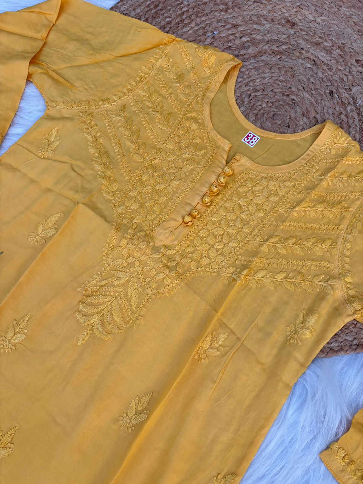 Zimal Dyeable Soft Rayon Chikankari Short Kurti - Yellow Colour