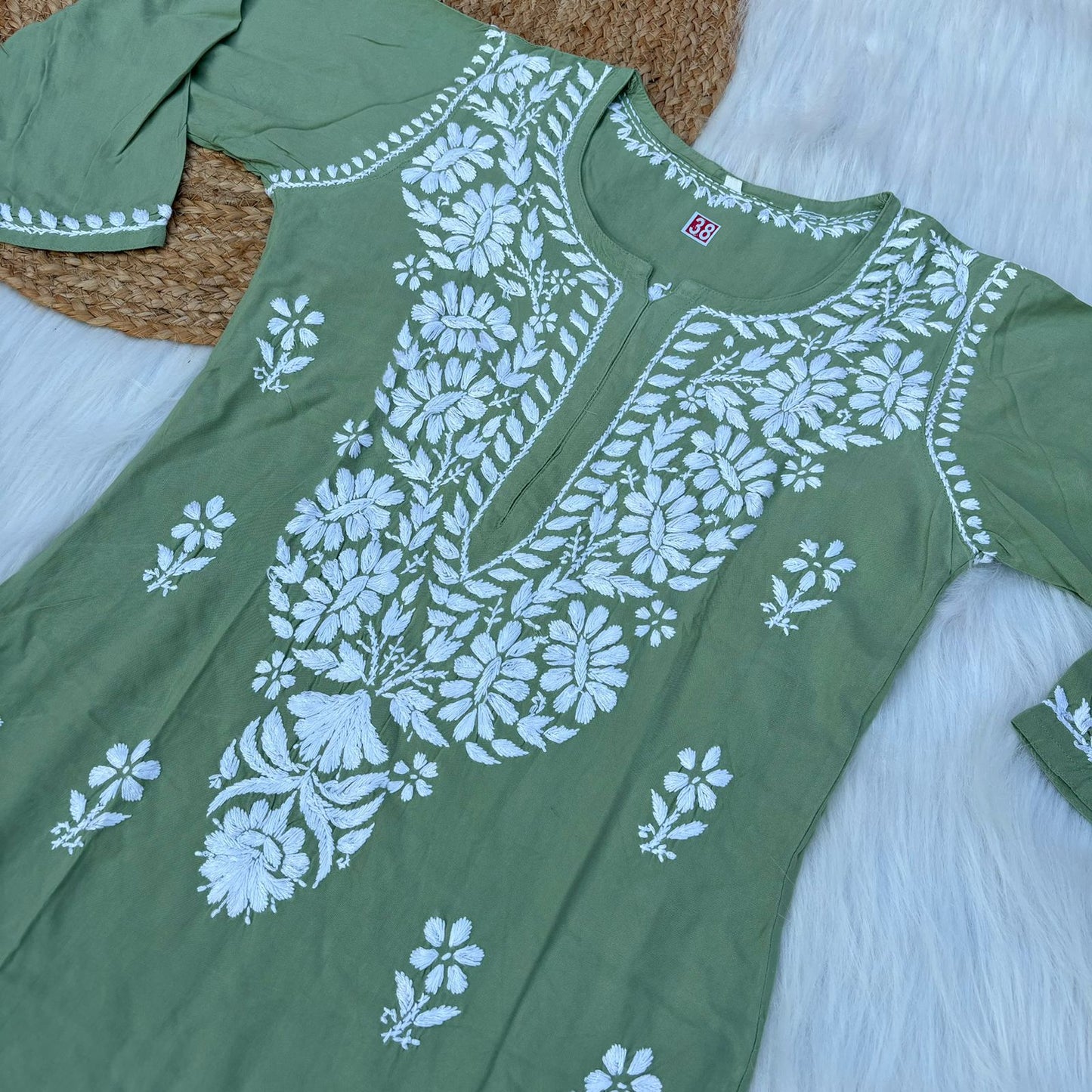 Hiba Soft Rayon Chikankari Kurti - Pista Colour