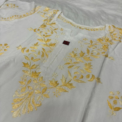 Aleena Rayon Chikankari Kurti Plazo Set - White Yellow color