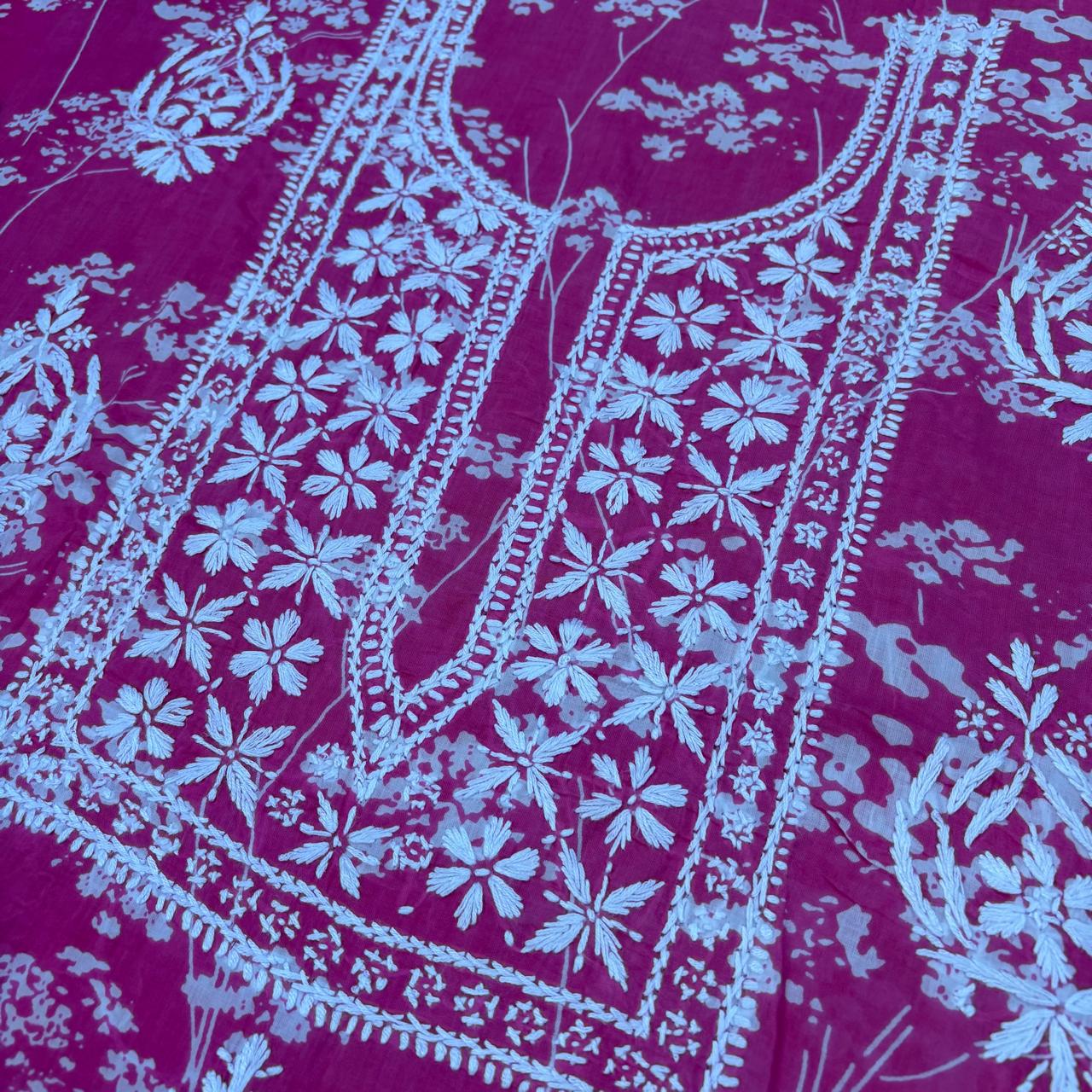 Nisha Pure Mulmul Unstitched Kurti - Pink color