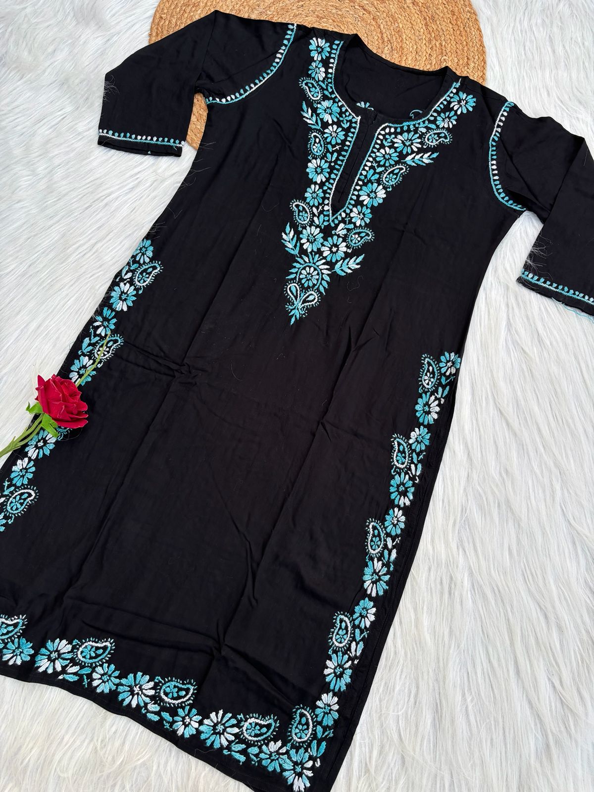Ghada Soft Rayon Lucknowi Handwork Chikankari Kurti - Sea Green Colour