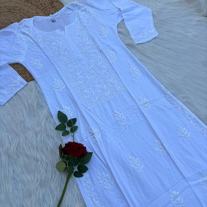 Soft Rayon Chikankari Kurti - White Colour