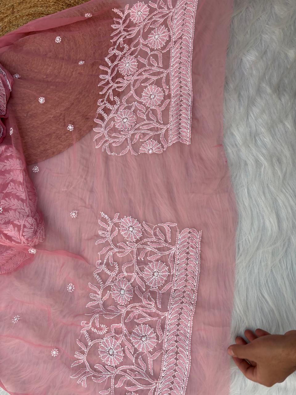 Shehnaz Georgette Full Jaal Saree with Unstitched blouse -  Gazri colour