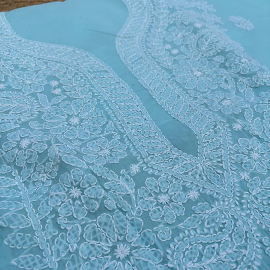 Madhuri Voile Cotton Chikankari Unstitched 3 pc set - Blue Colour