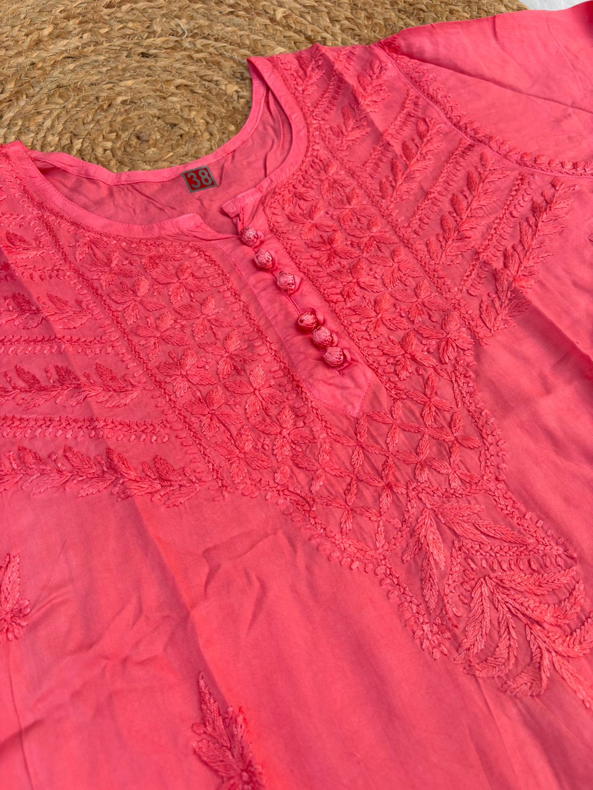 Zimal Dyeable Soft Rayon Chikankari Short Kurti - Dark Pink Colour