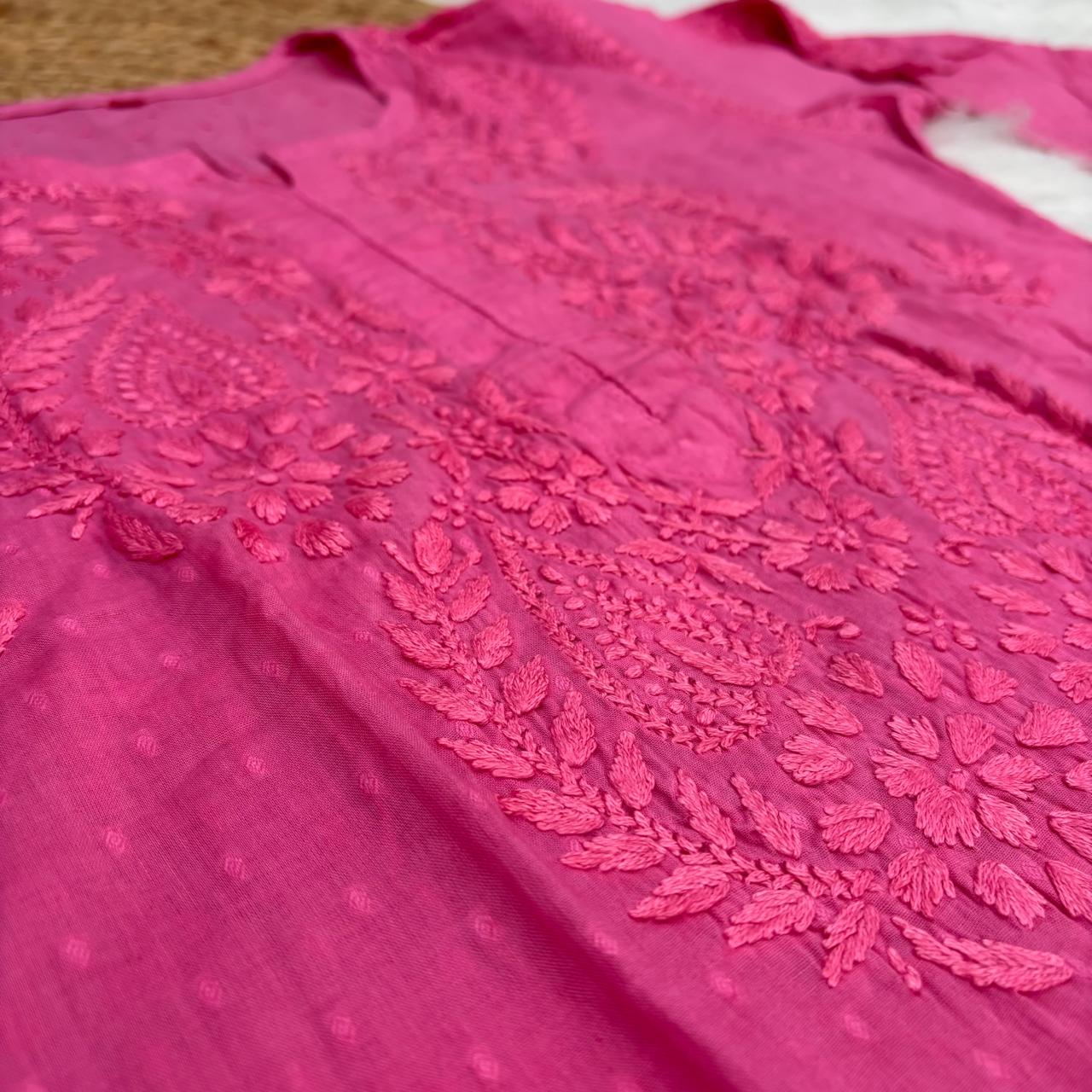 Nuha Dobby cotton Ombre shaded Lucknowi Chikankari Kurti Plazo Set - Gazri Colour