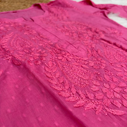Nuha Dobby cotton Ombre shaded Lucknowi Chikankari Kurti Plazo Set - Gazri Colour