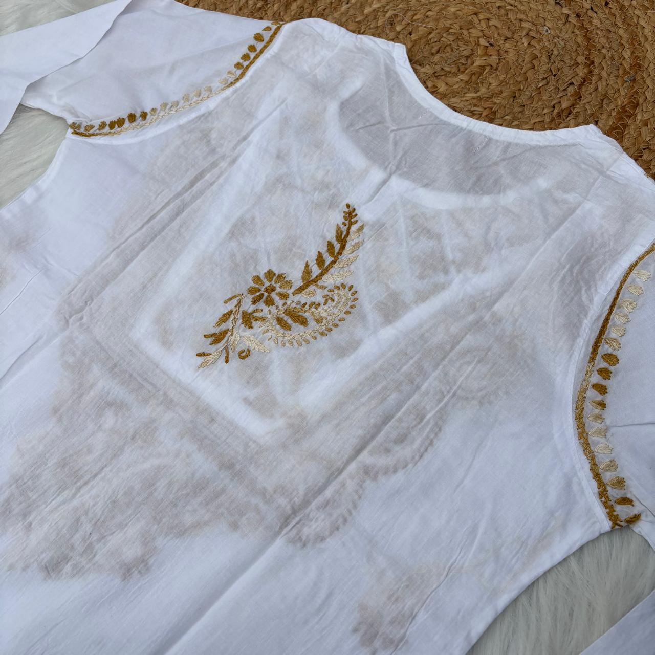 Zoya Cotton Lucknowi Chikankari Kurti - Mustard Color