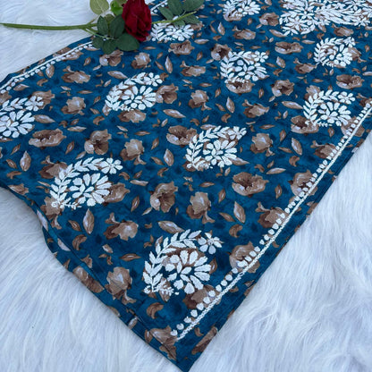 Sana Pure Mulmul Chikankari Handwork Kurti -Sea Green Colour
