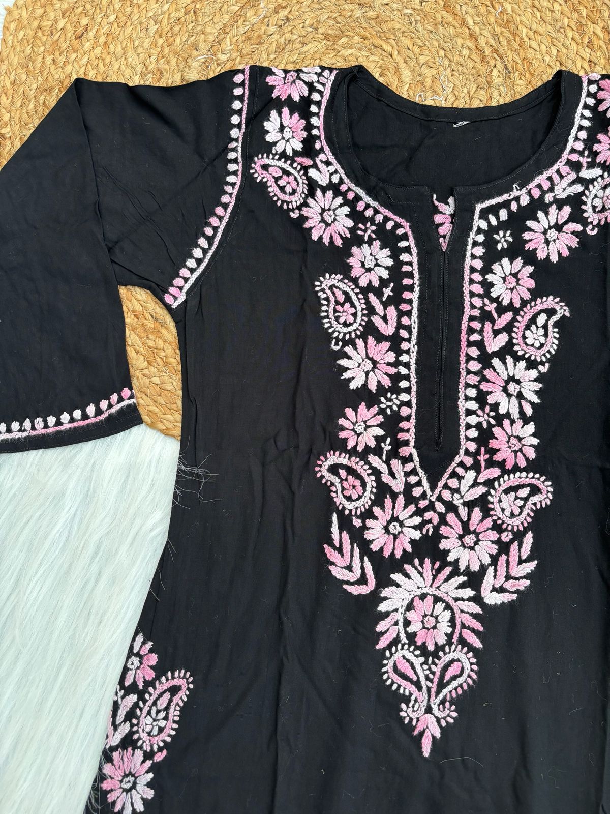 Ghada Soft Rayon Lucknowi Handwork Chikankari Kurti - Light   Pink Colour