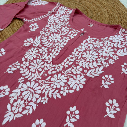 Maysa Soft Rayon Handwork Chikankari Kurti - Gazri Colour