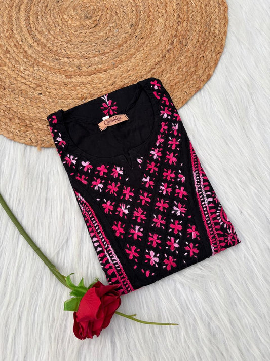 Maryam Handwork Cotton Lucknowi Chikankari Kurti - Pink Colour