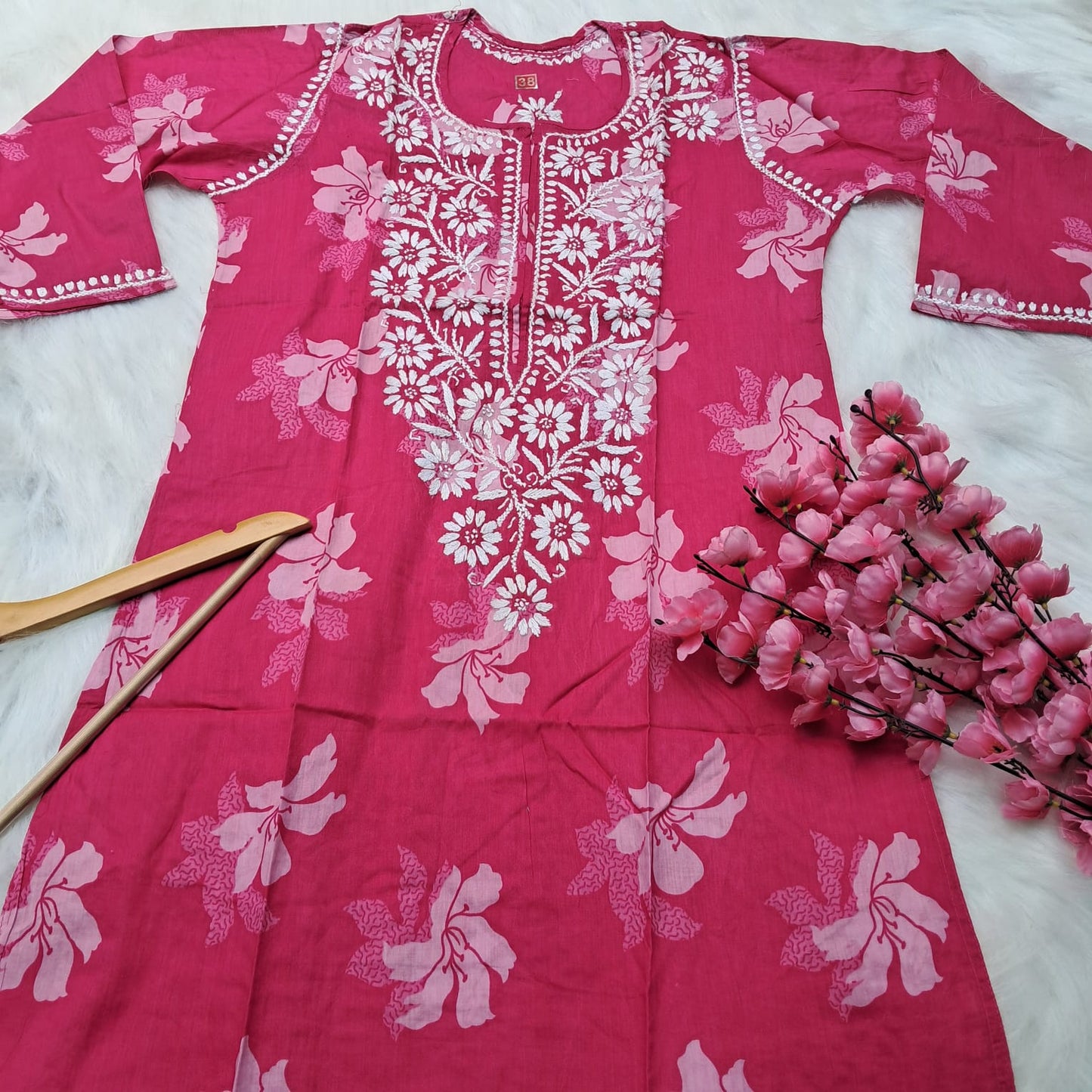 Suhana Khan Inspired Pure Mulmul Chikankari Kurti- Pink Colour