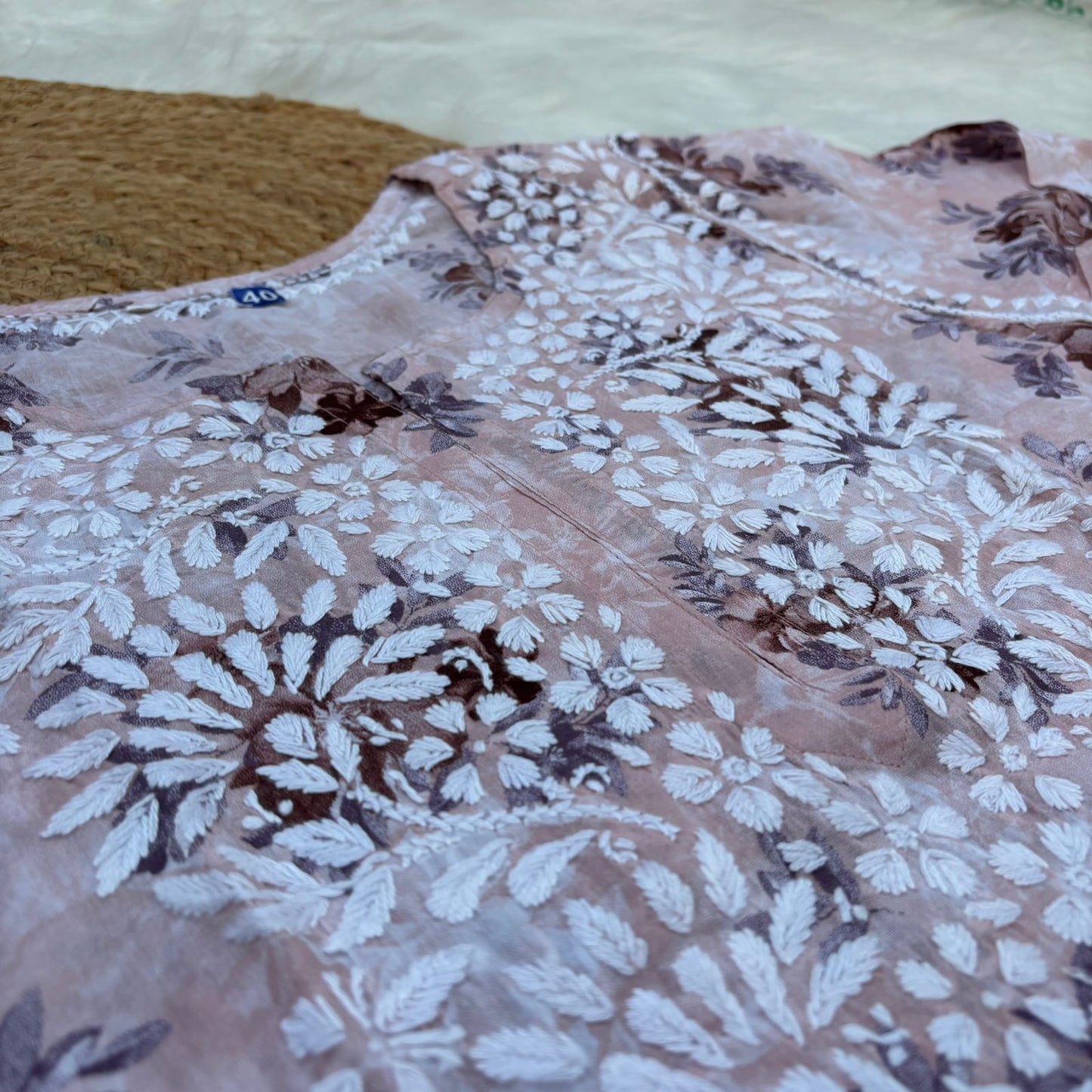 Fawziya Pure Mulmul Chikankari  Handwork Kurti - Cream Skin Colour