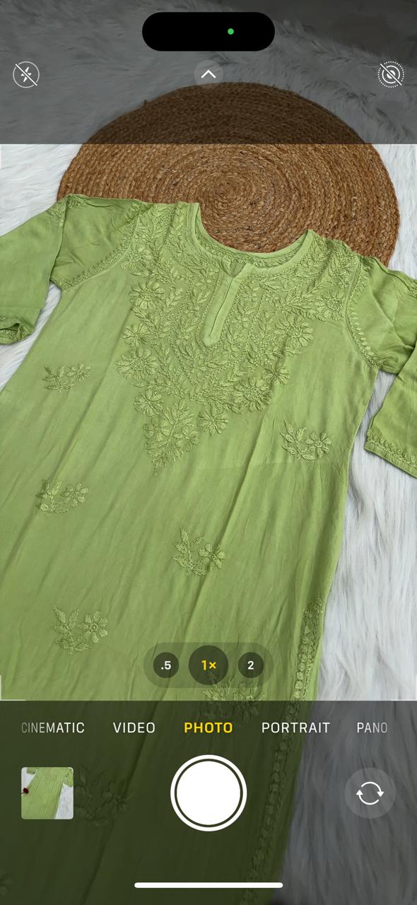 Kiara Dyeable Soft Rayon Handwork Chikankari Kurti - Green Colour
